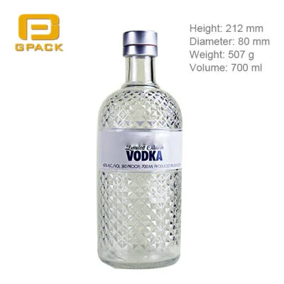 알루미늄 나사 덮개 뚜껑을 가진 도매 빈 유사한 모델 700ml 보드카 유리병